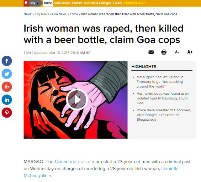 爱尔兰女子背包环游世界 到达印度第二天遭奸杀